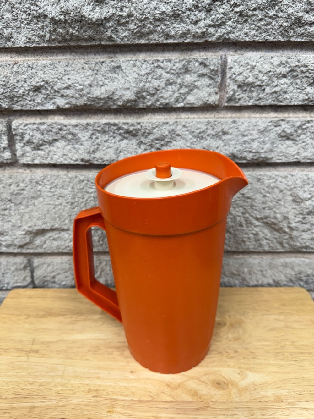 Vintage Orange Plastic Pitcher with Lid - Home Kitchen
